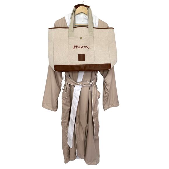 Mii Amo spa robe + tote set taupe/white - OSFM - Picture 2 of 14
